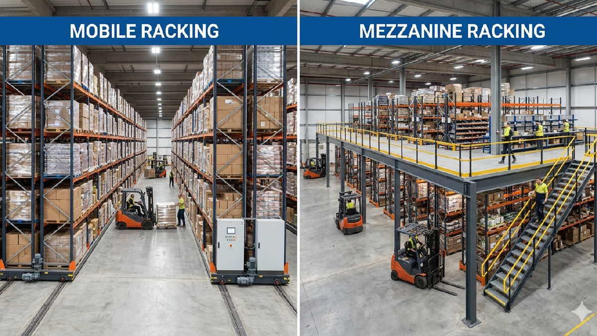 Warehouse mezzanine and multi-tier storage system for cartons and manual picking